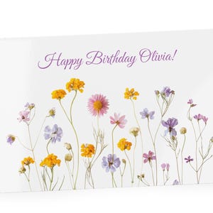 Personalized Birthday Card With a Lovely Dried WildFlower Pattern - Blank Inside to Add a Hand Written Note 4 x 6 Inch