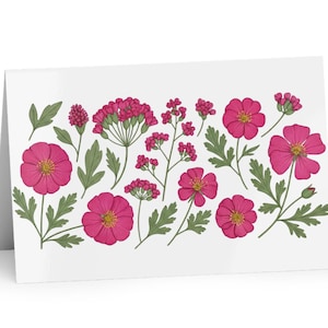 Carte avec fleurs pressées - Une jolie carte pour toutes les occasions avec un motif floral rose foncé - Enveloppe incluse