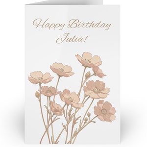 Personalized Happy Birthday Card with a Modern Dreamy Floral Pastel Beige Design - Blank Inside to Add Your Own Message - Envelope Included