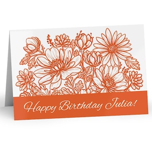 Personalized Birthday Card with a Modern Wildflower Design - Blank Inside to Add Your Own Hand Written Note - Envelope Included