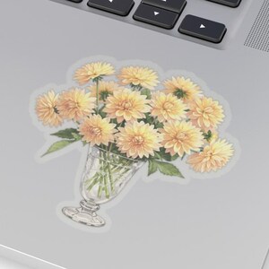 Dahlia Flower Sticker - Die Cut Transparent Light Yellow Pastel Floral Bouquet - Select Size - 2 to 6 Inch Width - August Birth Flower
