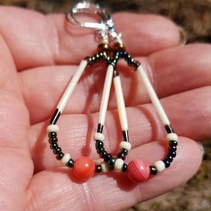 Medium hoop, Coral, Porcupine Quill Earrings, Quill earrings, quill dangles, teardrop dangle, nature jewelry, nature earrings, porcupine
