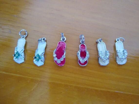 Vintage Sterling Silver and Enameled Sandal Flip Flop Charm