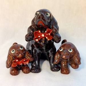 Adorable Trio of Anthropomorphic Puppy Dogs Floppy Ears Mom and Two Puppies Napco Giftcraft Figurines Made in Japan