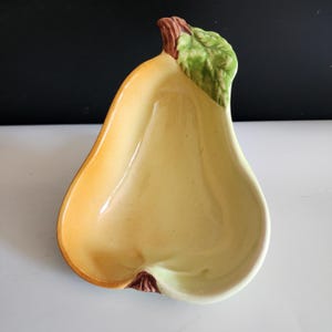 Majolica Pear Candy Dish Vintage Pottery Ceramic Fruit Bowl Made in Portugal Signed 887