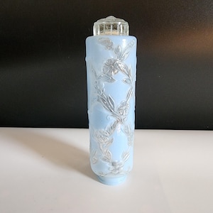 Art Deco Light Shade Vintage Frosted Blue Glass Pendant Bulb Cover Mid Century Modern Decor Torpedo Lamp Shade Skyscraper Boudoir Globe