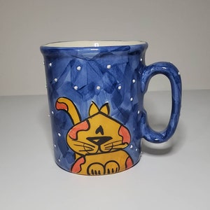 Ceramic Mug Cat Characters Carrie Wroot Hand Painted Vintage Coffee Mug Tea Cat and Mouse