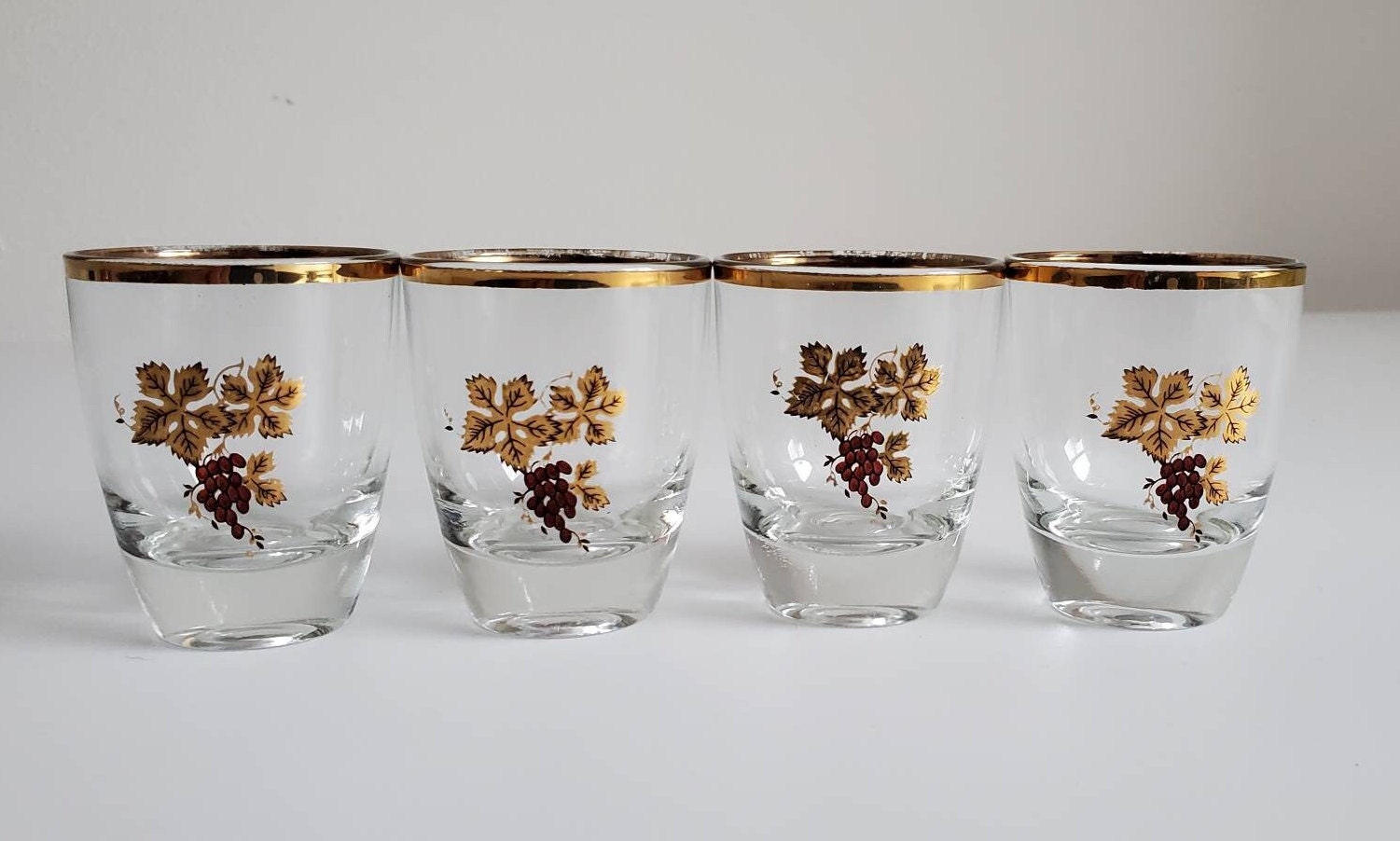 Shot Glass Set of 4 Gold Leaf Design Cordial Shot Glasses Etsy