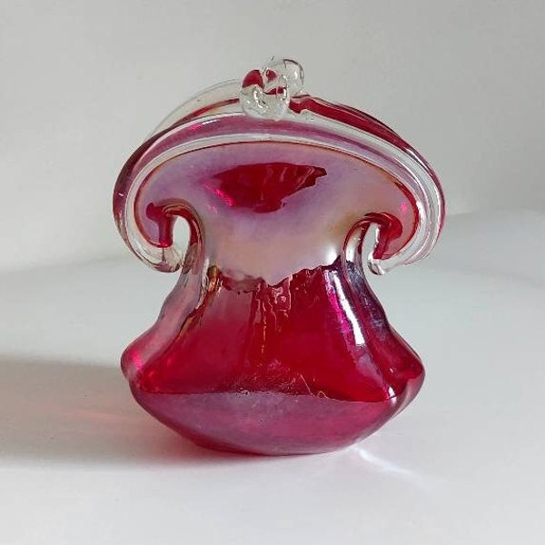 Cranberry Red Art Glass Coin Purse Ponteil Bottom Glass Clutch Mid Century Mod Decor Murano Style Retro Change Purse