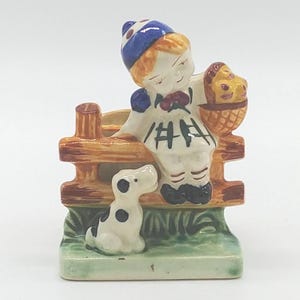 Occupied Japan hand painted porcelain planter / Girl with dog
