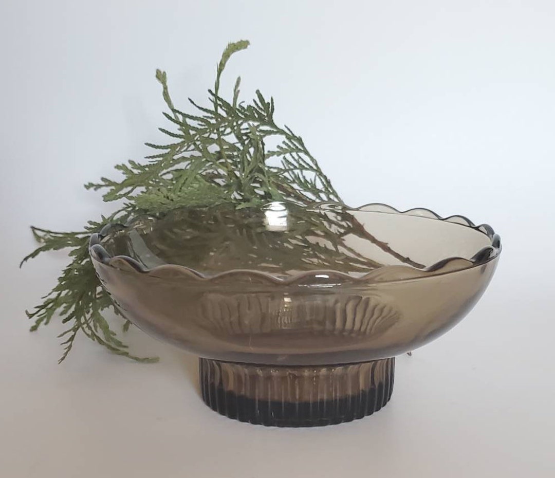 Charcoal Glass Bowl 1960s E.O. Brody Dark Brown Glass Decor Decorative