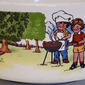 Campbell's Soup Bowls Campbells Kids Temas colecionáveis dos anos 80 Patinação artística, churrasco no quintal, amarelinha, pesca, hóquei, beisebol e piquenique