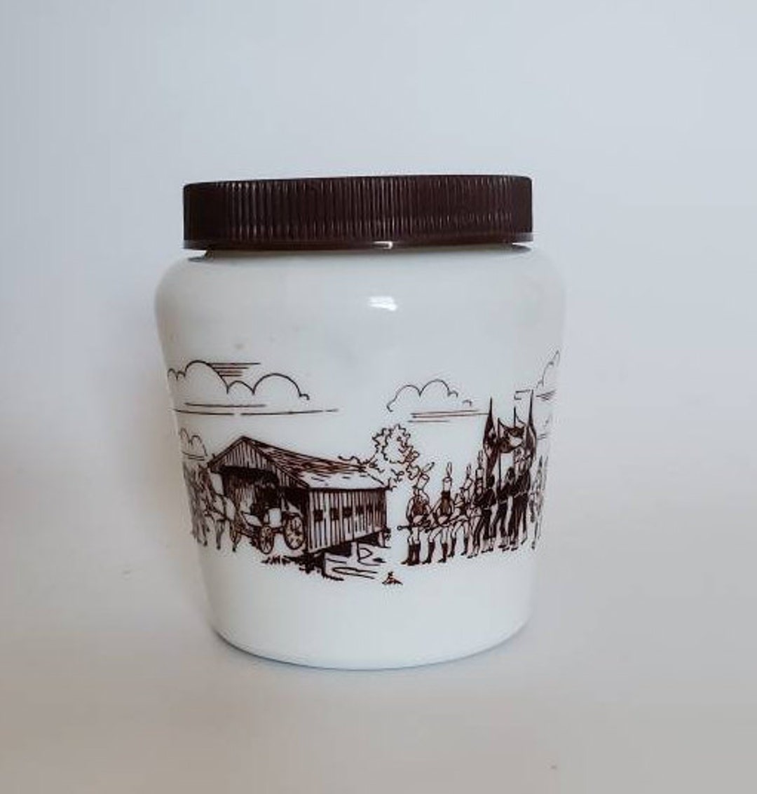 Milk Glass Mustard Jar Brown Bavarian Oktoberfest Circus Tent Marching Band Scenes 1970s Etsy