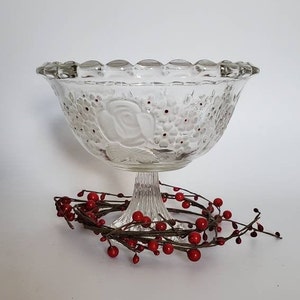 Crystal Pedestal Bowl Walther Glas W. Germany Crystal Dish Walther Glass Footed Bowl Centerpiece Raised Flower Pink Rose Design