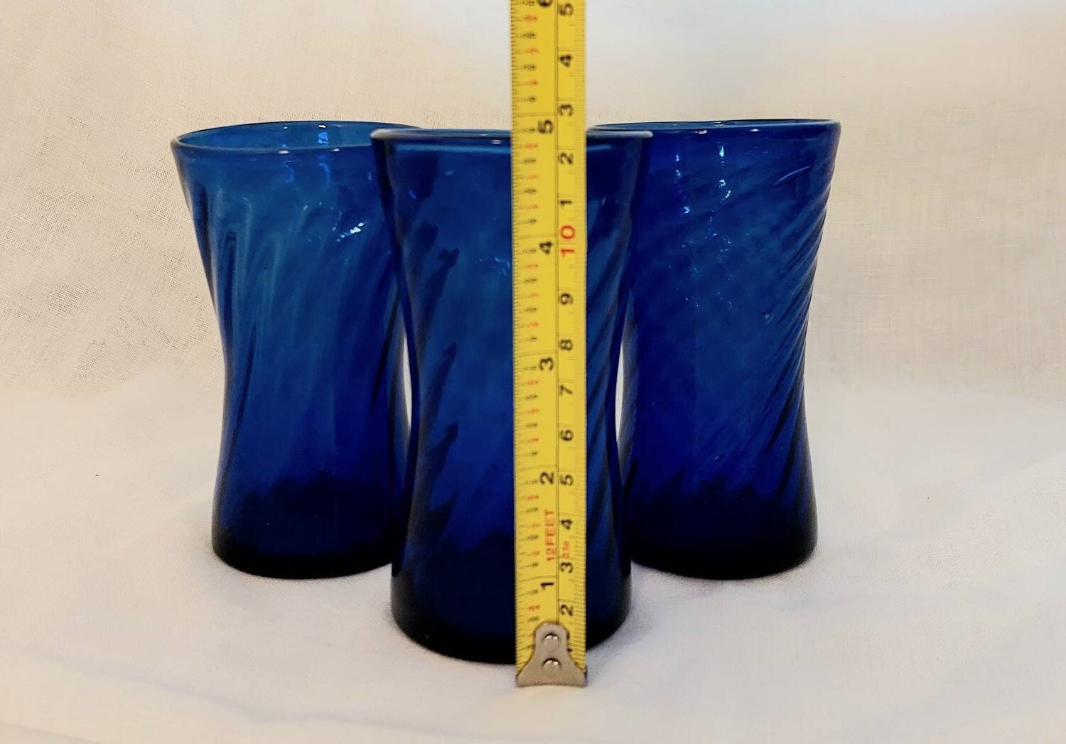 Cobalt Blue Trio of Tumblers Vintage Dark Blue Drinkware Handblown