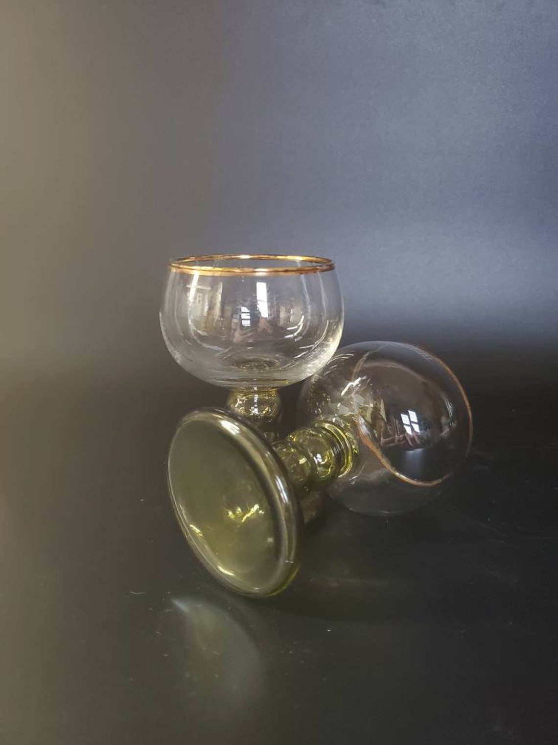 Vintage Wine Glasses Germany Rhine Roemer Barware Green Yellow Etsy