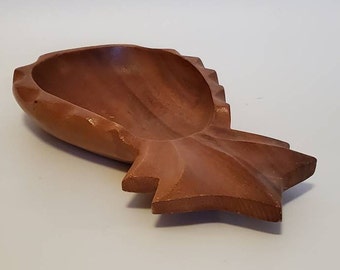 Retro Wooden Pineapple Bowl Mid Century Modern Vintage Hand Carved Wood Dish Tiki Bar Home Decor 1970s