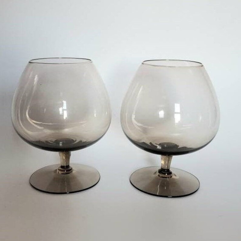 Brandy Snifters Set of 2 Cognac Glasses Brown Smoke Glass Etsy