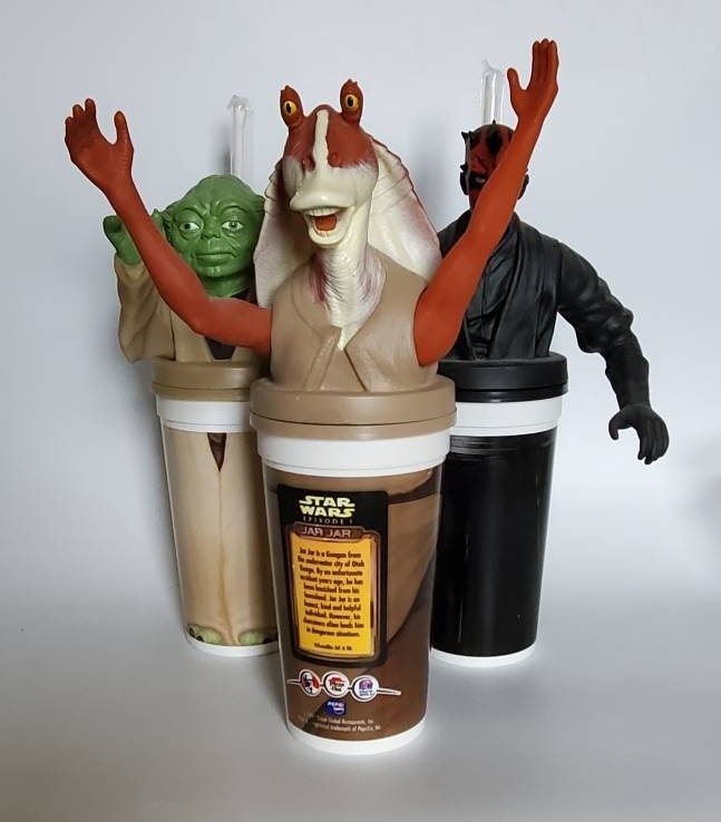 Star Wars Phantom Menace 5 Cup Lids 3 cups 3 straws