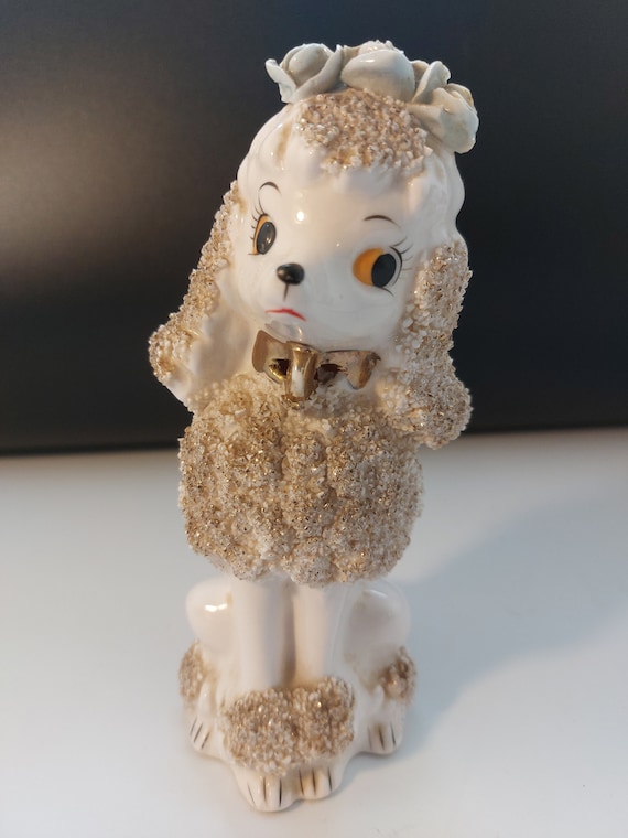 スパゲッティ プードル 置物 ヴィンテージ 磁器 犬 擬人化犬 金の首輪