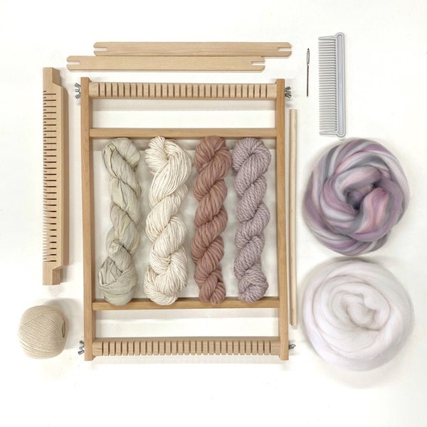 Weaving kit for beginners / Woven wall hanging kit / DIY weaving set / Small weaving loom with yarn & accessories /Craft DIY /Christmas gift