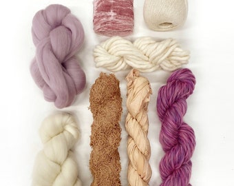 Weaving fibers & yarn pack / Curated fiber bundle woven wall hanging / Natural fibers for craft / Pastel color palette