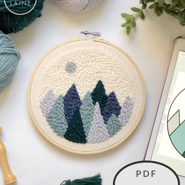 PDF FILE / Punch needle mountain pattern / Punch needle design / Hoop art / Rug hooking pattern / Mountain art / Oxford punch needle pattern