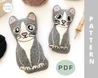 PDF FILE ONLY / Punch needle cat pattern / Gray kitten plushie / Punch needle plush toy / Cat plush toy / Rug hooking cat pattern