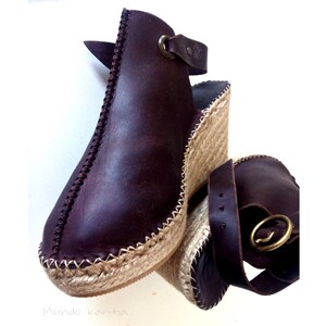 Sandalias yute natural. Cuñas esparto. Espadrilles cuero | Etsy Polska