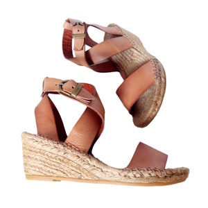 Natural jute sandals. Esparto wedges. Vegetable tanned leather espadrilles. Medium wedge espadrille 6.5cm. Espadrille wedge. espadrille sandal