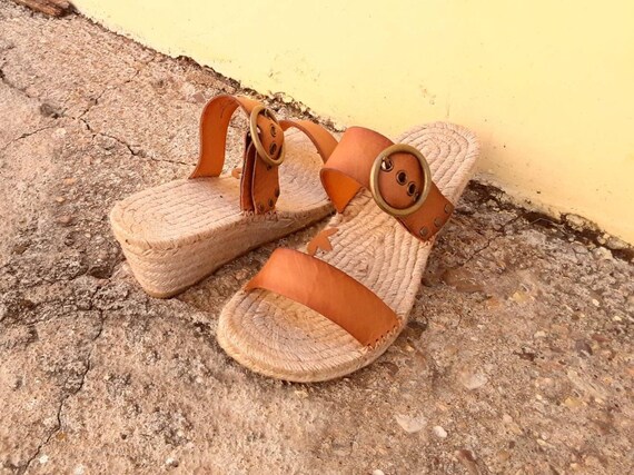 Sandalia espadrille tiras anchas y hebilla redonda. Espadrille | Etsy México