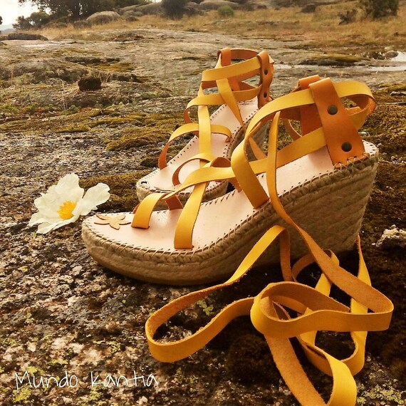 Espadrille Tiras Piel Cruzadas Sandalia Espadrille Tiras Muy Etsy