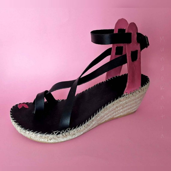 Media cuña esparto romanas. Sandalia espadrille tiras cruzadas | Etsy España