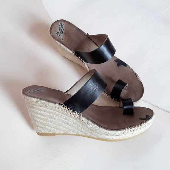 High Wedges Barefoot Black Color Sandals Espadrilles Pulls Etsy