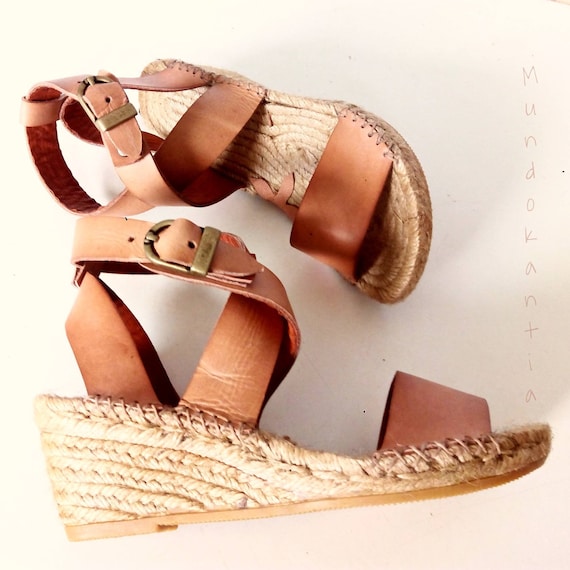 Espadrille flat skin Vegetable Tanning leather sandal Natural Jute Sole Flat Espadrille sandal Ankle-Strap Sandal