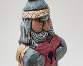 Hand carved wooden quot Key to heart quot Santa - OOAK