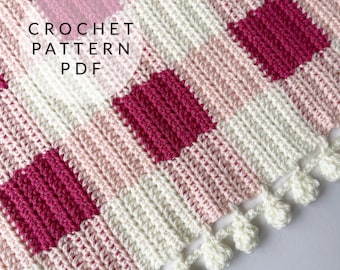 Crochet Pattern - Raspberry Gingham Throw