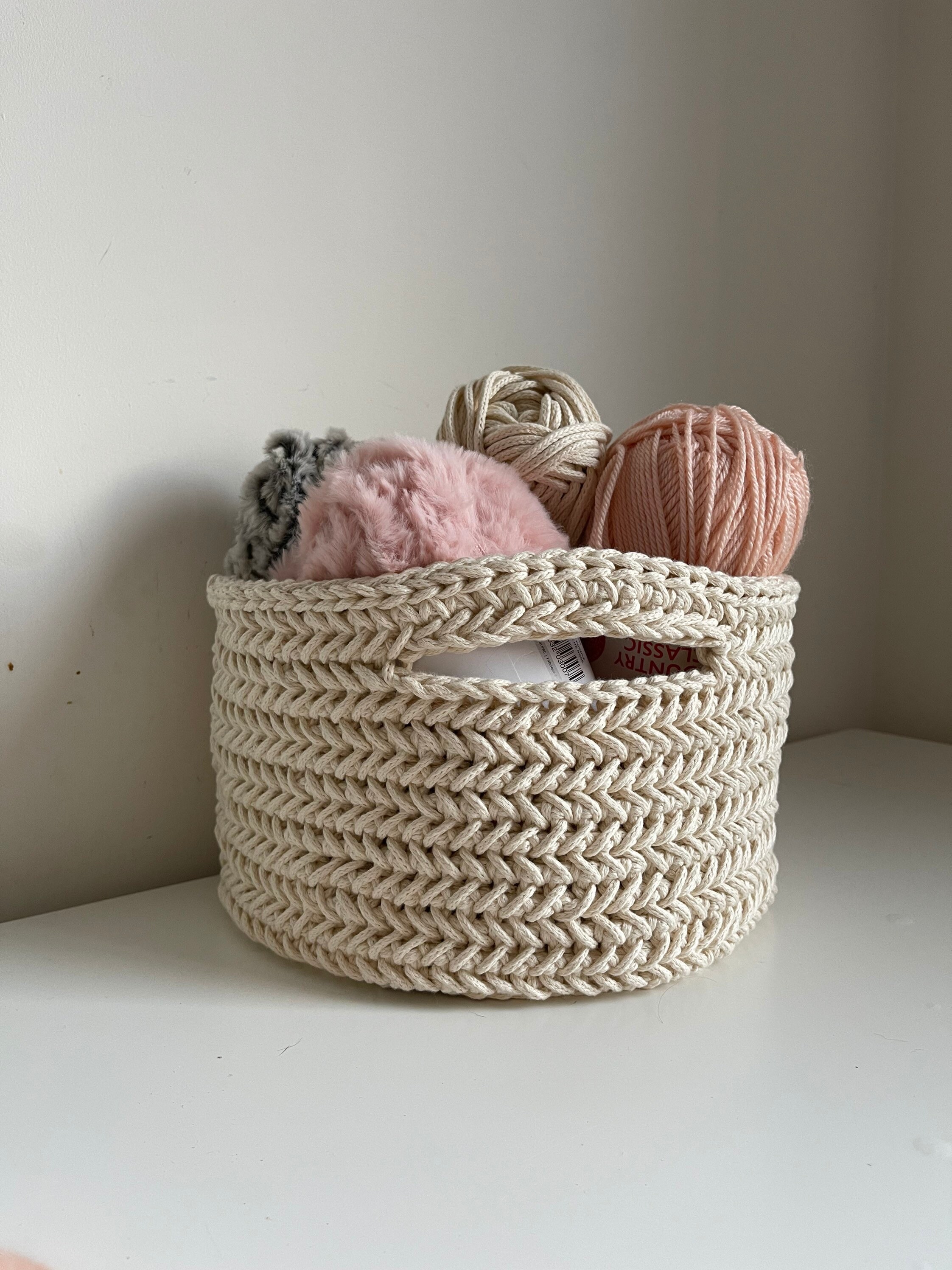かぎ針編みパターン - ヘリンボーン柄収納バスケット - Etsy 日本