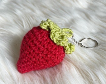 Crochet Strawberry Keychain