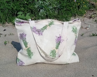 Lavender tote Gift for mom Lavender bag large tote Shopper Floral Bag Wife gift Shoulder bag everyday bag Zipped tote Summer Gift