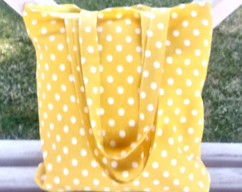 Yellow market bag polka dot Reusable bag Shopping tote spring gift Foldable bag for shopping Lined tote polka dot Project bag