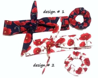 Poppy headband Poppy hair scarf Summer headband Funky hair scarf Pin-Up headband with Poppies Rockabilly headband knotted hair scarf floral