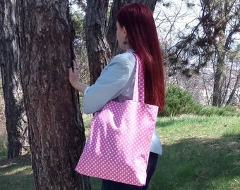 Pink Tote bag polka dot Pink Shopping bag Summer tote Foldable bag for shopping Lined tote Girlfriend gift bag Spring gift Pink