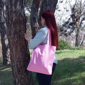 Pink Tote bag polka dot Pink Shopping bag Summer tote Foldable bag for shopping Lined tote Girlfriend gift bag Spring gift Pink
