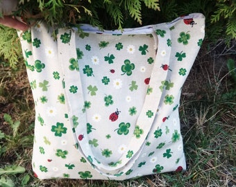 Shopper tote Everyday bag Four leaf clover bag Teacher's bag Shamrock fabric tote Foldable bag Girlfriend gift Project bag clover Canvas bag