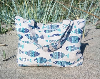 Fish bag Everyday Tote Zipped Beach tote Weekend bag Fish lover gift Canvas bag gift for mom Beach bag summer tote Girlfriend gift Shopper