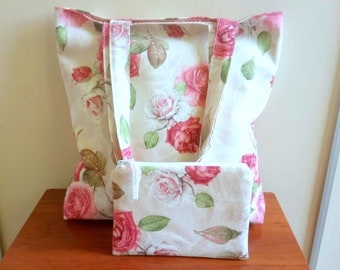 Floral bag Roses tote Valentine&#39;s gift Market bag floral tote Foldable bag girlfriend gift Shabby Roses Tote Mom gift Shopper Fabric bag