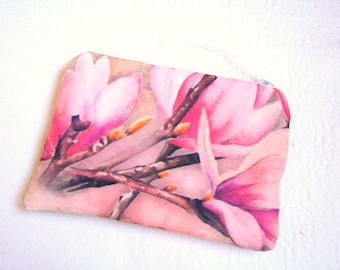 Magnolia purse Make-up bag Valentine's day Gift floral cosmetic purse Magnolia gift for her Make up bag Valentine's gift