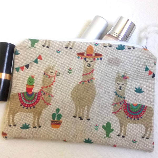 Llama purse Cosmetic bag with Llama Gift for mother Make up bag Llama lover gift for her Cute Llama gift Cotton pouch Zipped make up purse