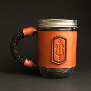 Personalized Leather Mason Jar Mug Sleeve - Travel Coffee Mug